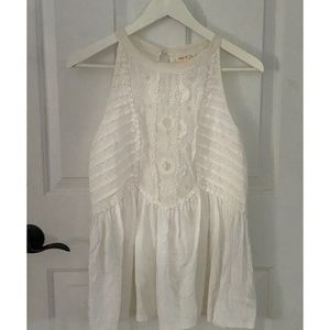 White Embroidered Halter Tank Top